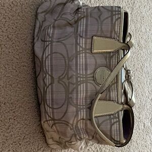 Coach signature stripe plaid tartan bag in pastel lavender/gold used like new